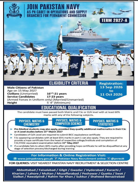 Join Pak Navy as PN Cadet